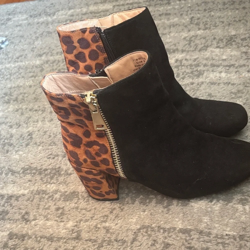 Leopard and Black Ankle Booties size 8